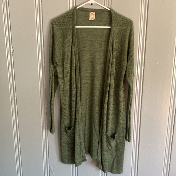 HP NWOT Draped Knit Angle Front Duster Cardigan Split Hem Sides W/ Pockets- Sz S - Picture 1 of 9